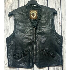 Vintage Genuine Leather Europe Craft Vest Men's Size Large Zip Motorcycle